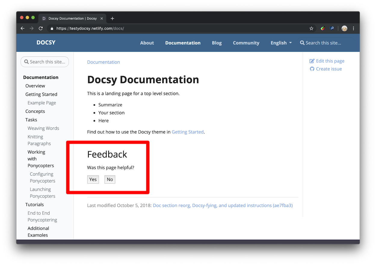 The user is presented with the text 'Was this page helpful?' followed
            by 'Yes' and 'No' buttons.